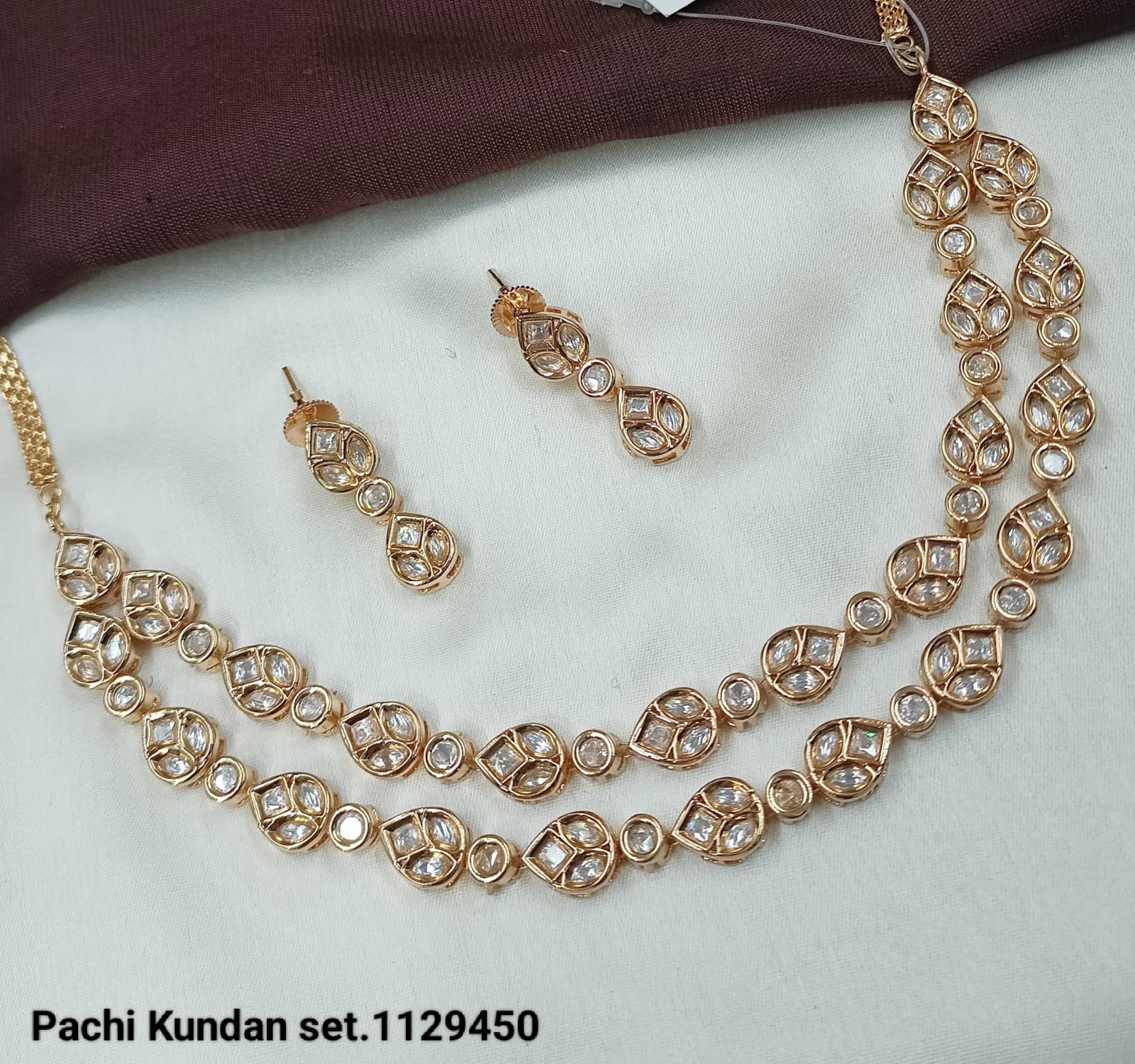 Elegant Pachi Kundan Teardrop Necklace Set with Earrings – Traditional Bridal Jewelry